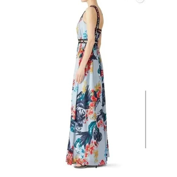 Badgley Mischka Floral Grommet Maxi Halter Size 4 Wedding Guest Vacation - Picture 3 of 12